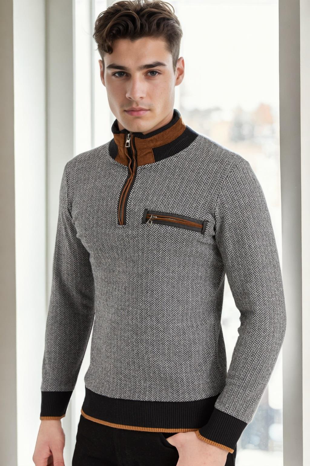 1039 DEWBERRY MENS SWEATSHIRT-LIGHT PATTERNED BLACK