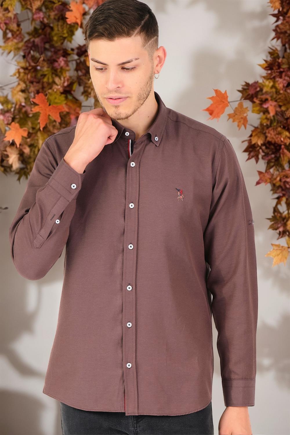 G674 DEWBERRY MEN&#039;S SHIRT-PLAIN BROWN