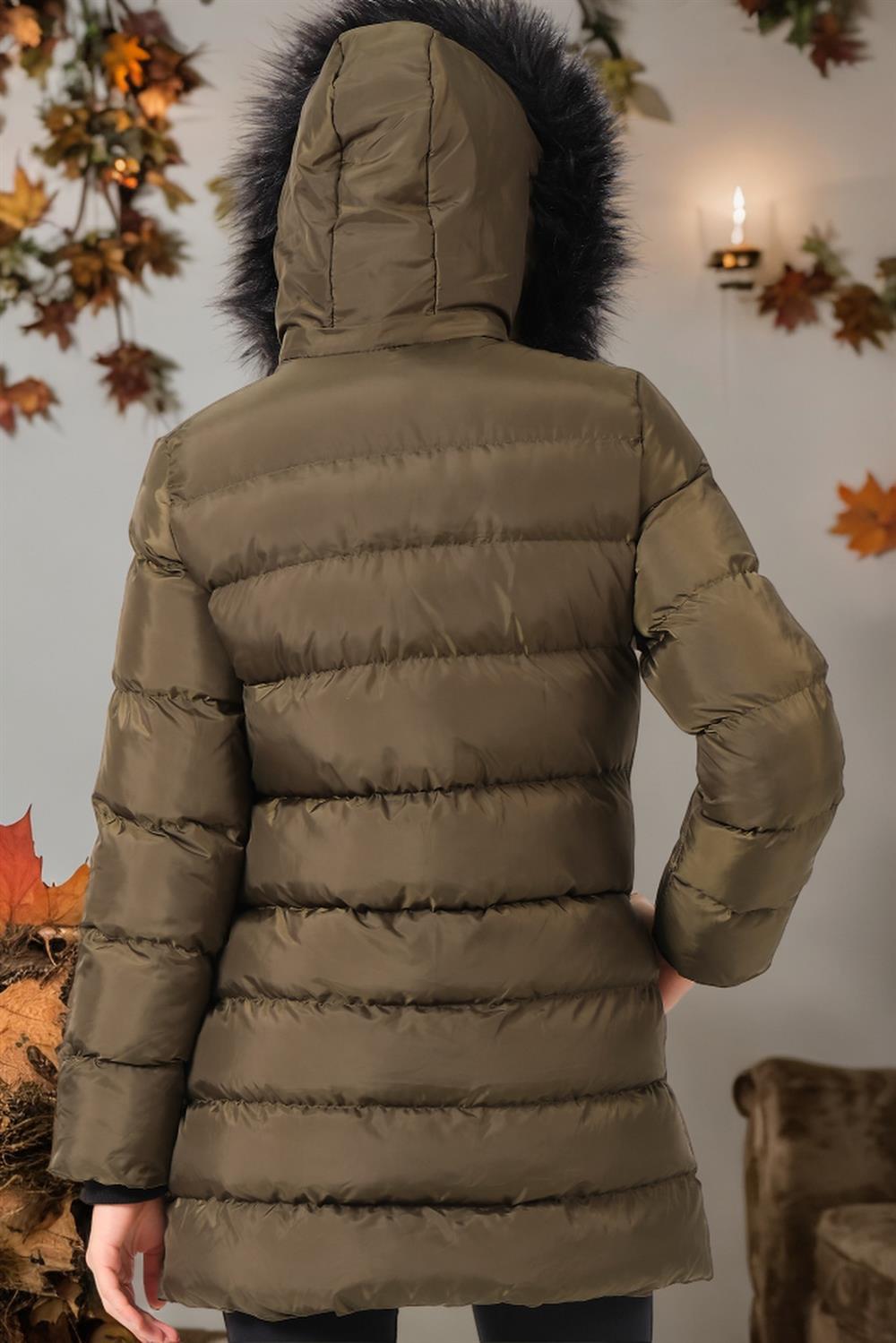 Z6763 DEWBERRY WOMEN'S COAT-PLAIN KHAKI