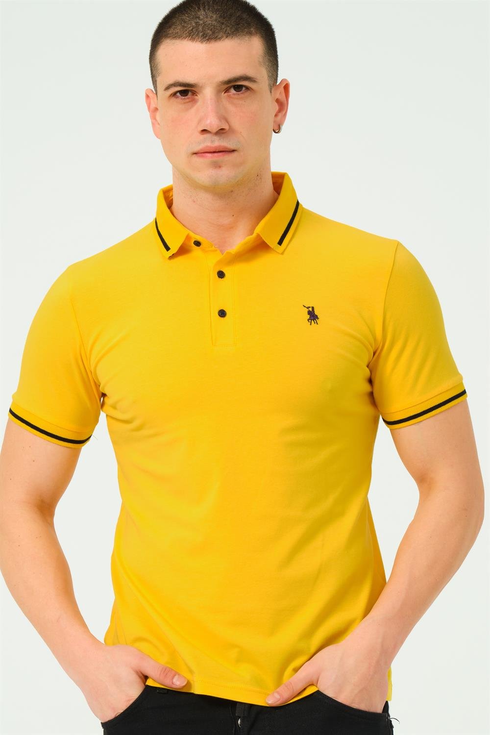 T8586 DEWBERRY MENS POLO NECK T-SHIRT-LIGHT YELLOW