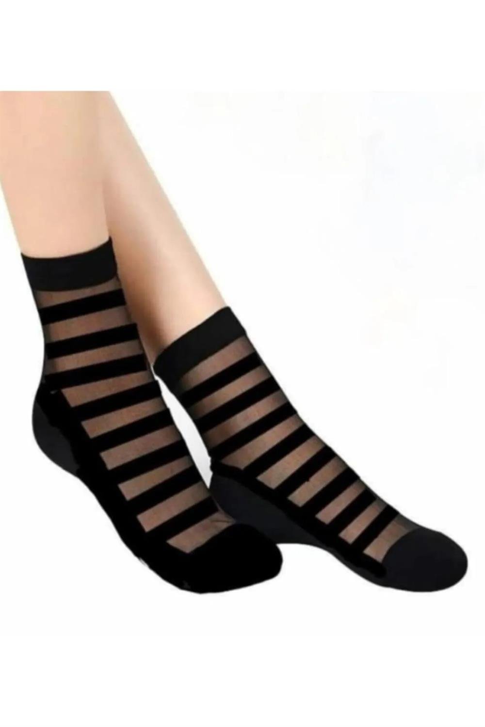 14223 Dewberry Patterned Tulle Women Socks 6 Pack-BLACK