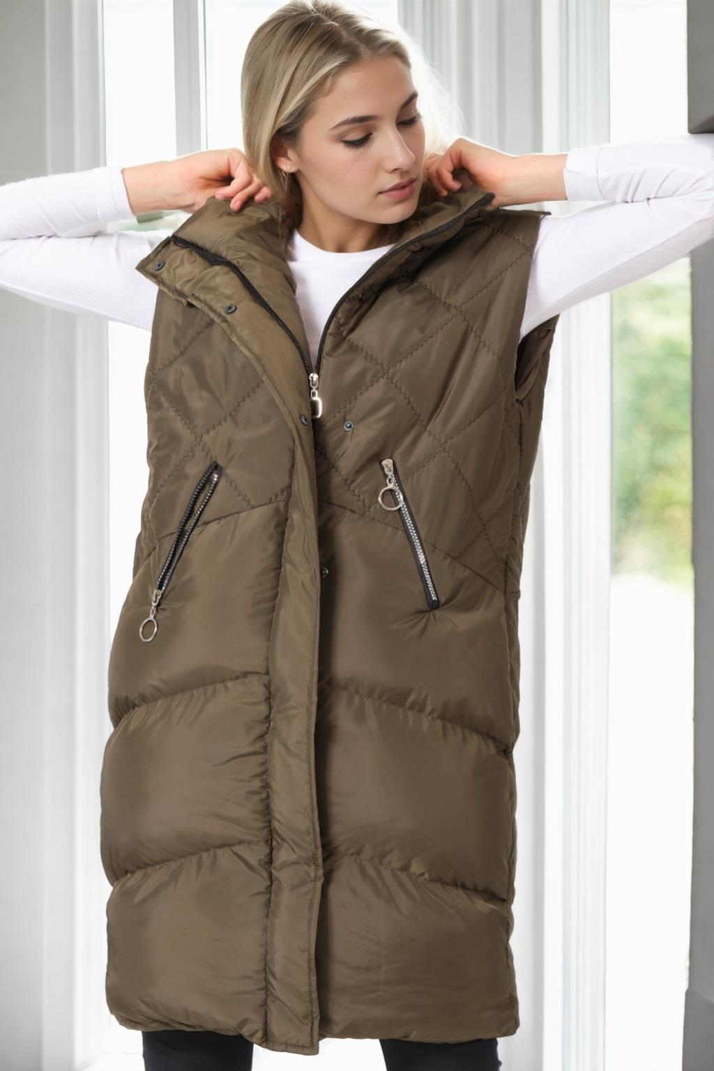 Z6743 DEWBERRY WOMEN'S VEST-KHAKI-1