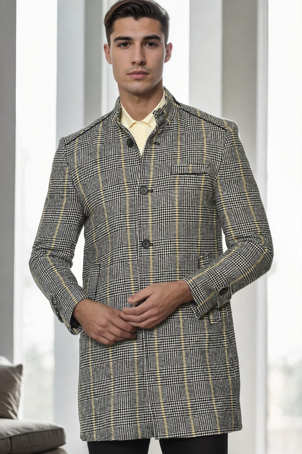 PLT8391 DEWBERRY MEN&#039;S COAT-PLAID GREY-2