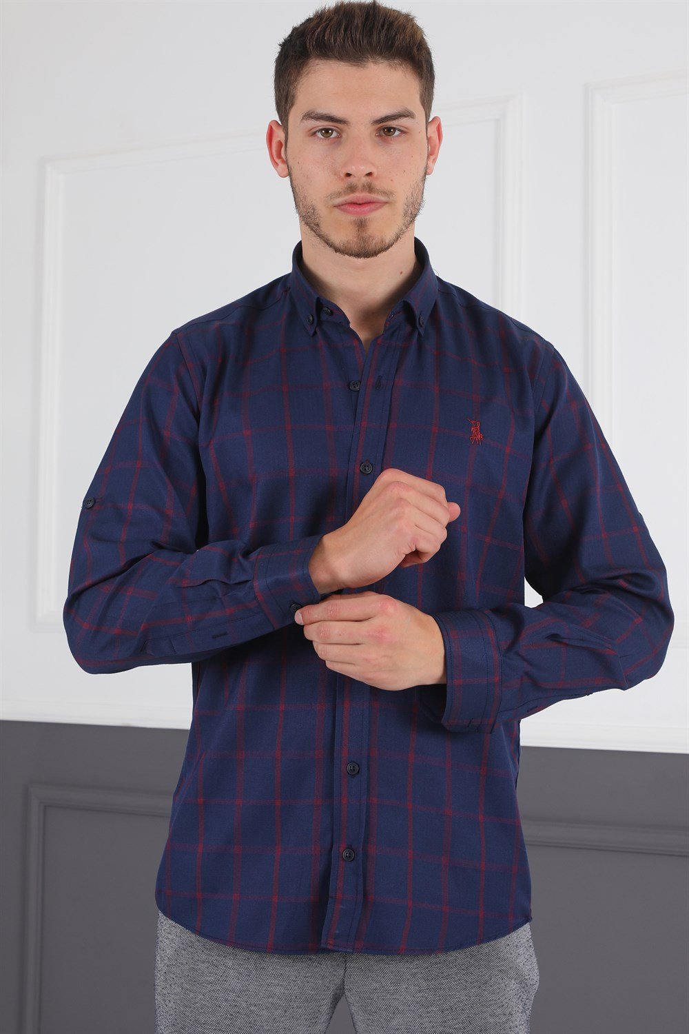 G719 DEWBERRY MEN'S SHIRT-NAVY-BURGUNDY