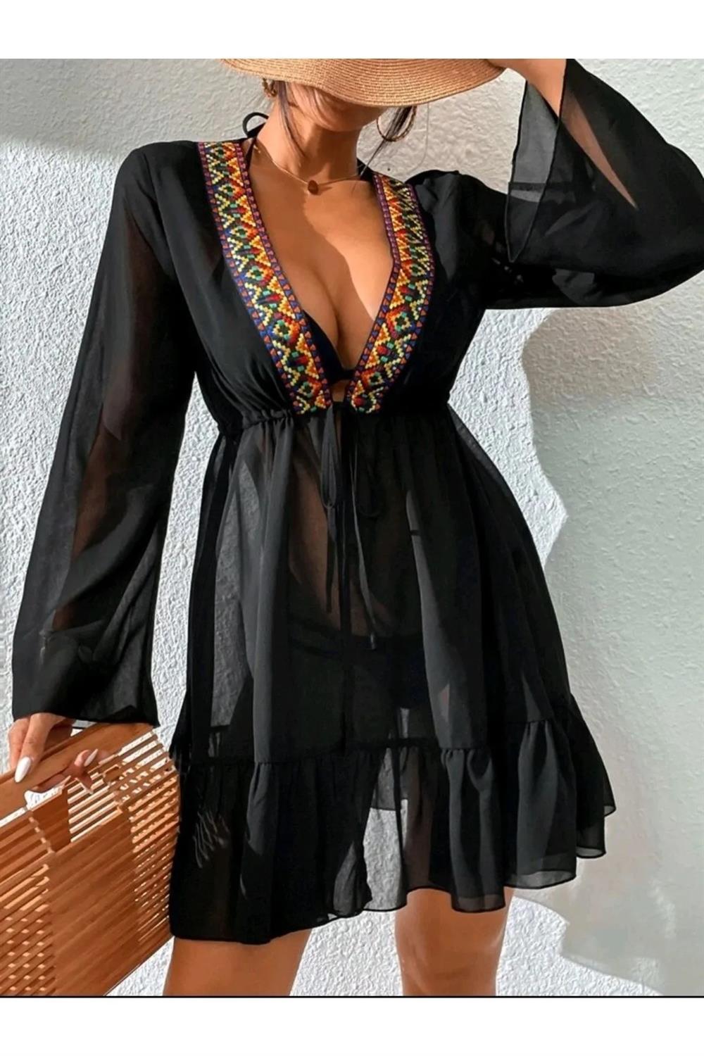 29457 Dewberry Ethnic Women Pareo-BLACK