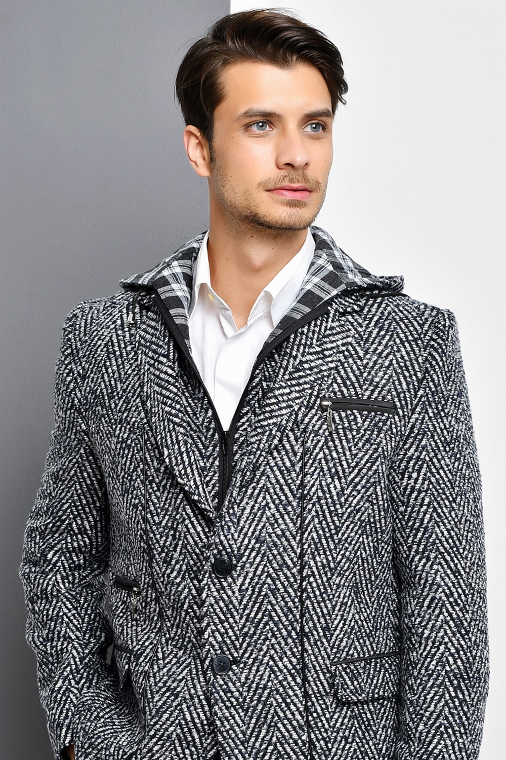 K7540 DEWBERRY MEN&#039;S COAT-PATTERNED NAVY BLUE