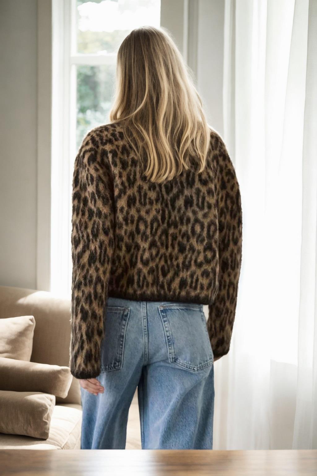 61353 Dewberry Leopard Patterned Cardigan-COFFEE