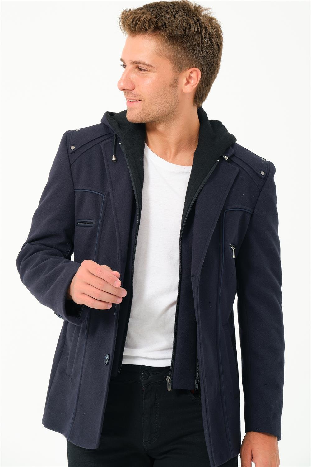 K7532 DEWBERRY MENS COAT-PLAIN NAVY BLUE