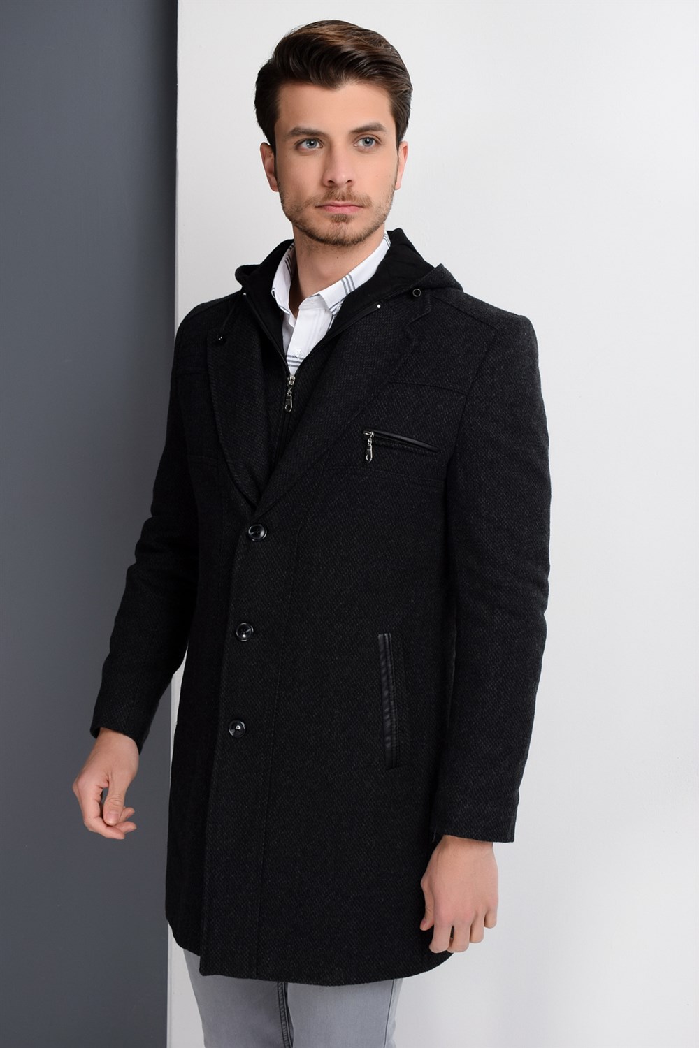 PLT8354 DEWBERRY SLIM-FIT COAT-PATTERNED ANTHRACITE - 1