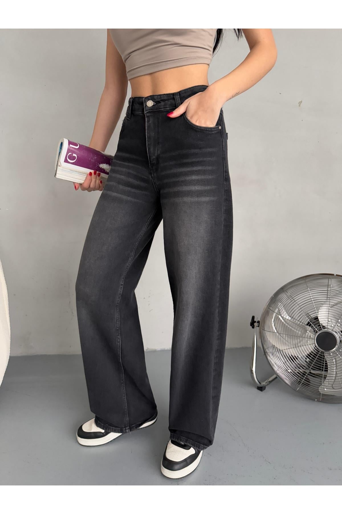 Дамски дънки палацо с висока талия, цвят Dewberry