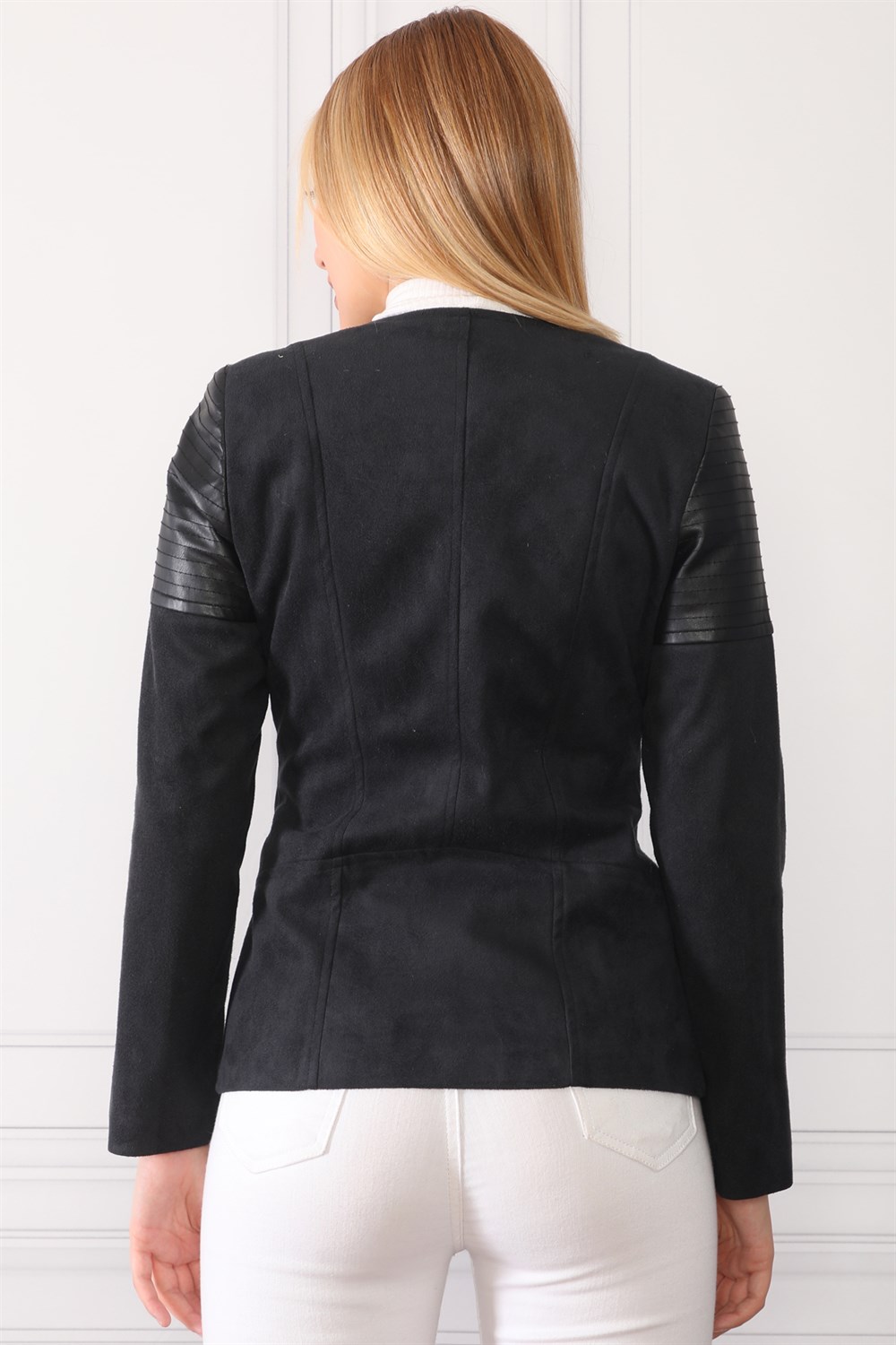 Z6615 DEWBERRY WOMEN'S LEATHER SUEDE COAT-BLACK