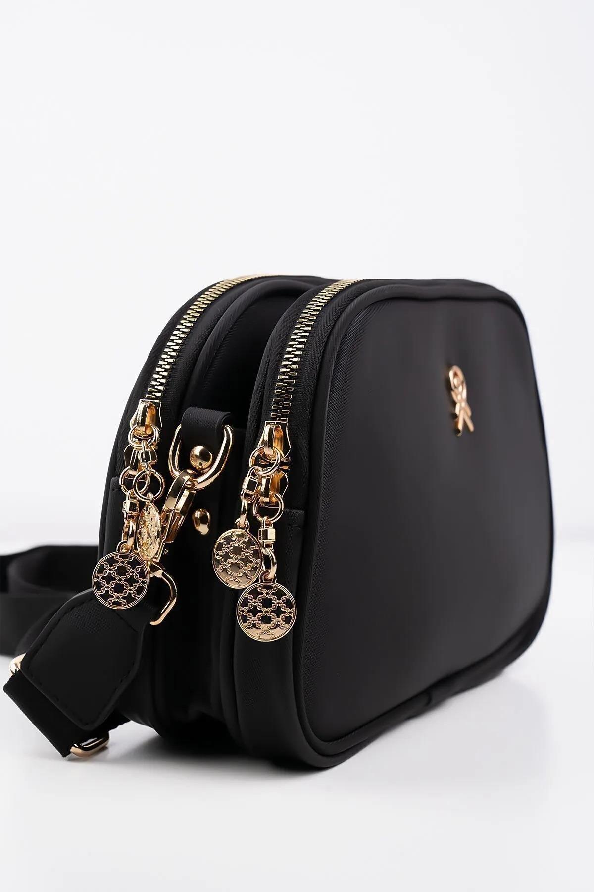 65316 Dewberry Womens Adjustable 3 Compartment Shoulder Bag-BLACK