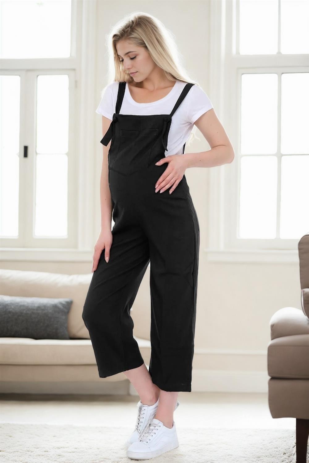 38739 Dewberry Women Pregnant Jumpsuit-BLACK