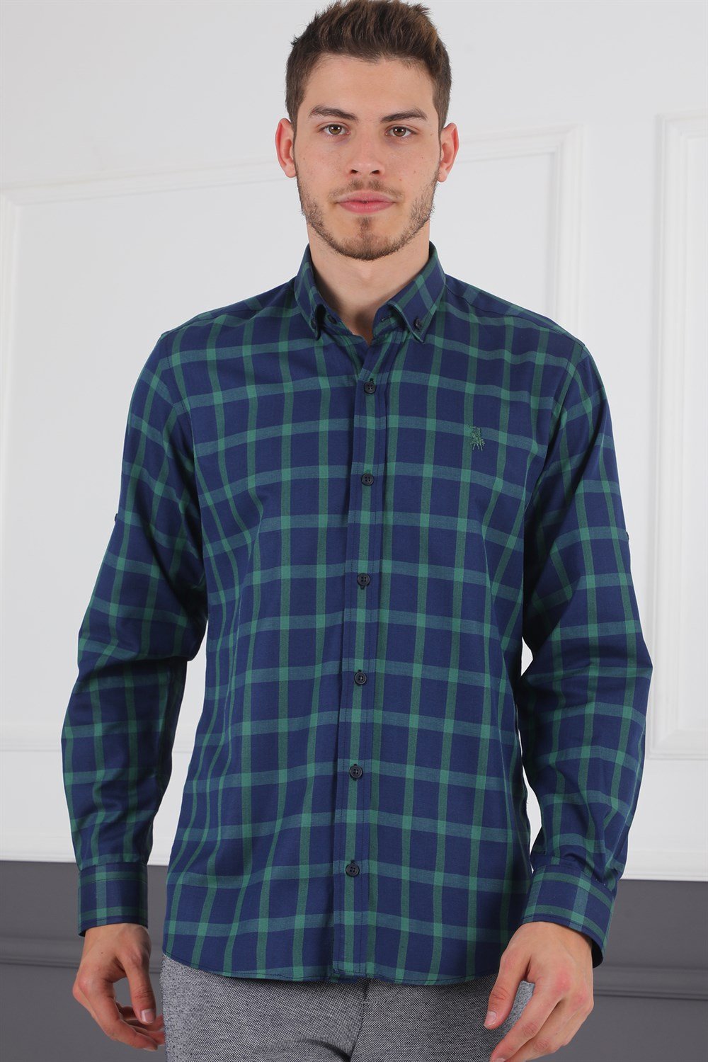 G717 DERBERRY MEN'S SHIRT-NAVY-GREEN