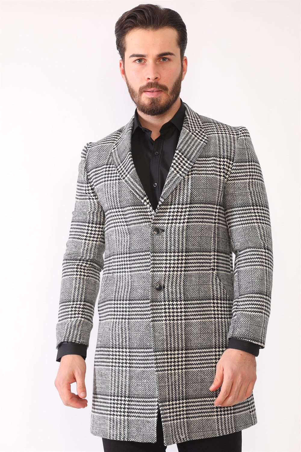 PLT8398 DEWBERRY MEN'S COAT-PLAID-BLACK