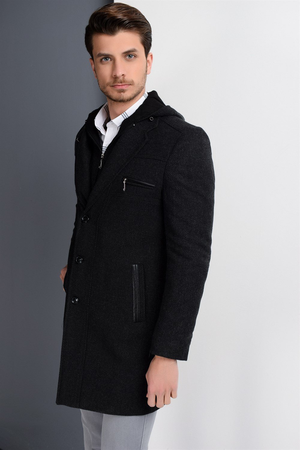 PLT8354 DEWBERRY SLIM-FIT COAT-PATTERNED ANTHRACITE - 1