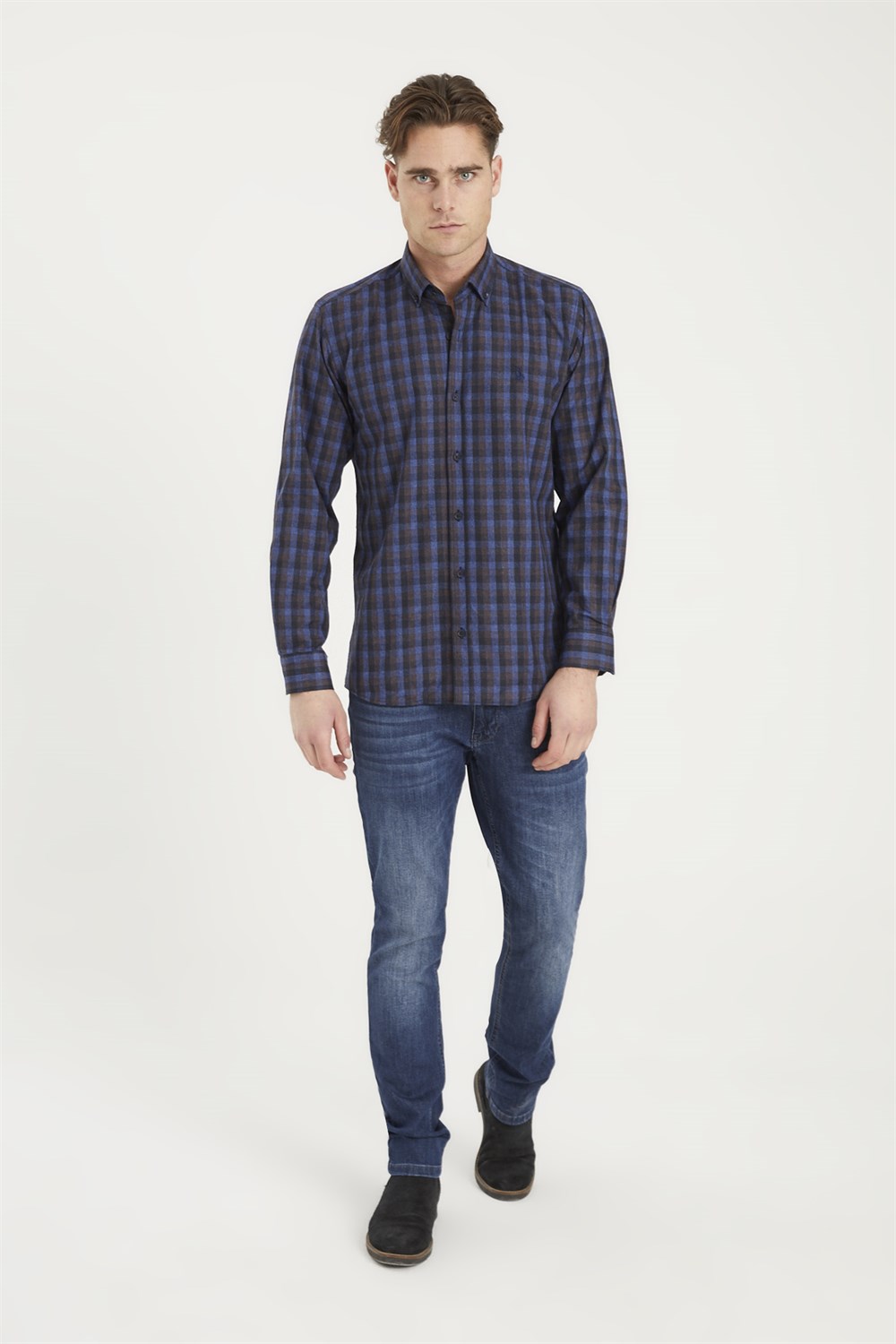 G703 DEWBERRY MEN'S SHIRT-NAVY-BROWN