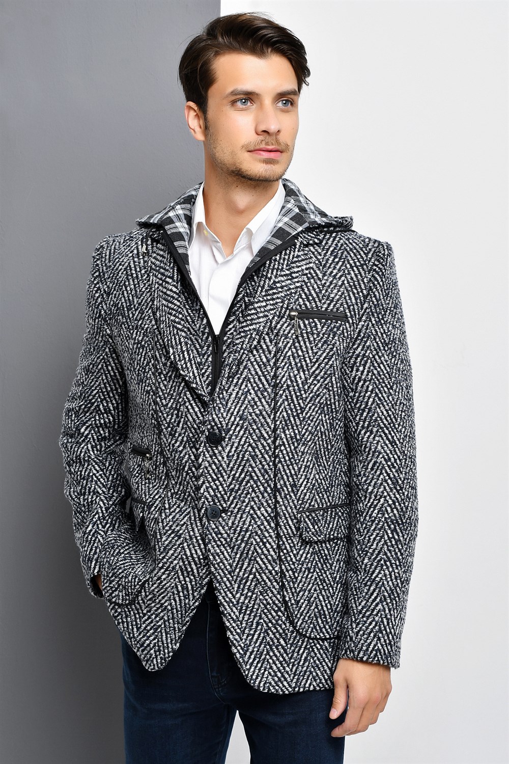 K7540 DEWBERRY MEN&#039;S COAT-PATTERNED NAVY BLUE