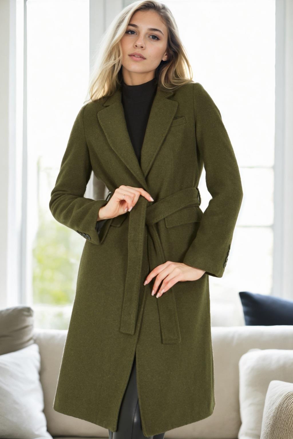 Z6628 DEWBERRY WOMENS COAT-KHAKI-1