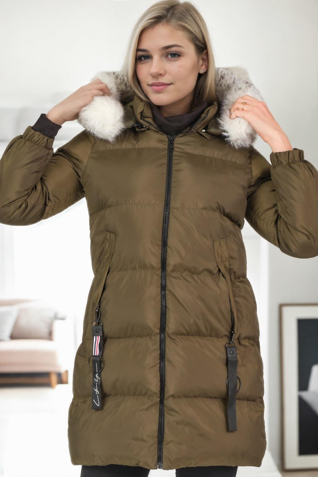 Z6705 DEWBERRY WOMENS COAT-KHAKI-1