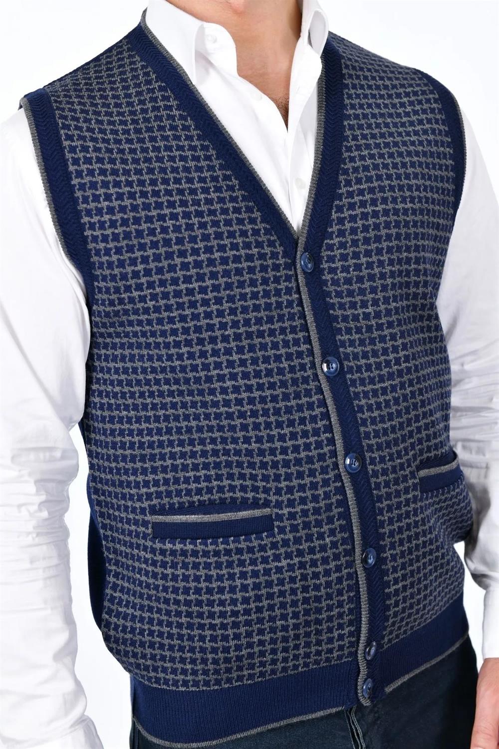 37376 Dewberry Houndstooth Patterned Mens Knit Vest-NAVY