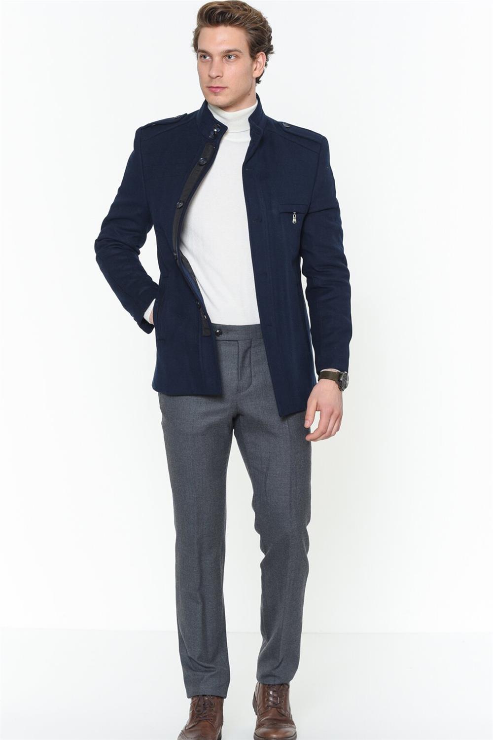 PLT8378 DEWBERRY MEN&#039;S COAT-PLAIN NAVY BLUE