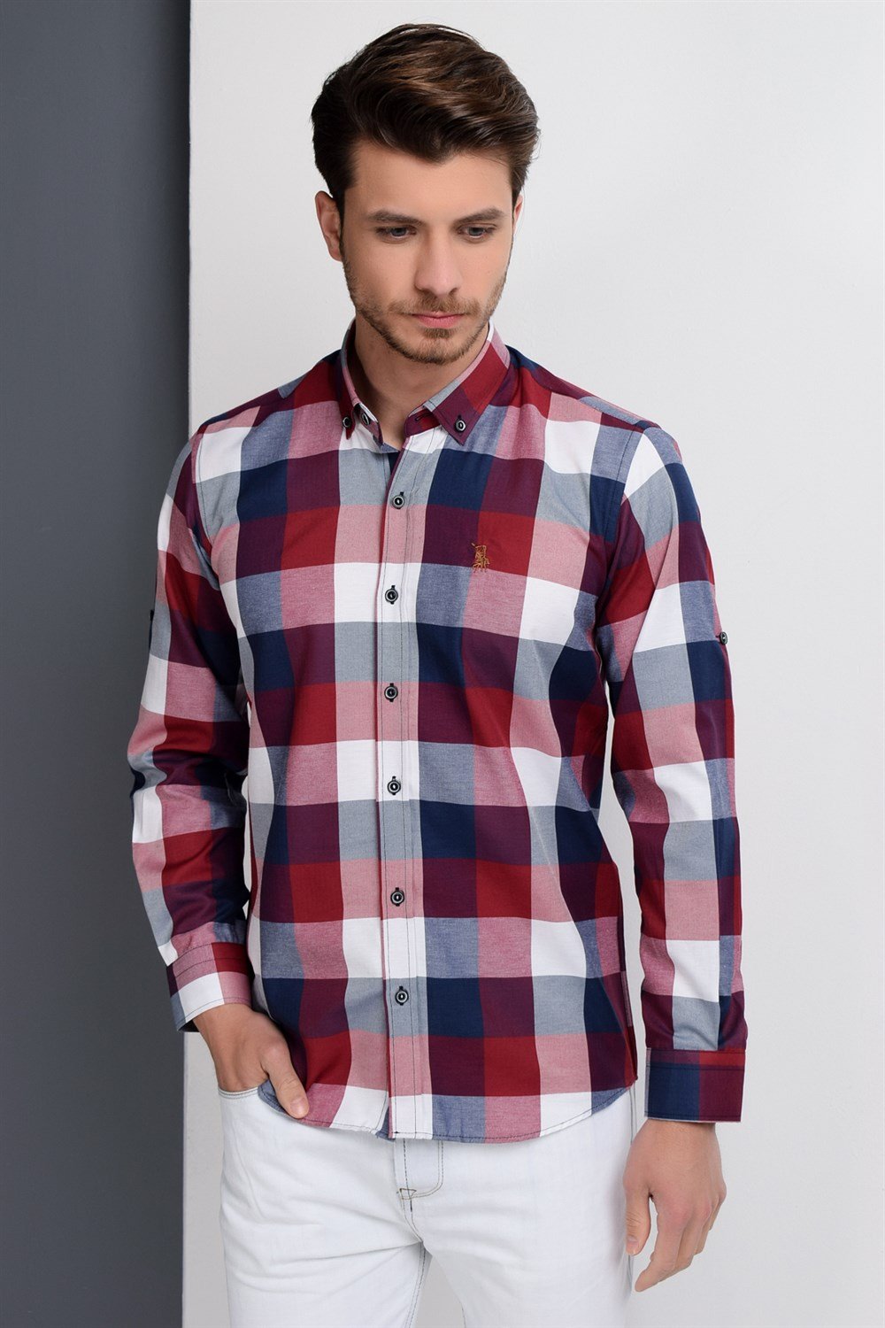 G662 DEWBERRY MEN&#039;S SHIRT-NAVY-BURGUNDY