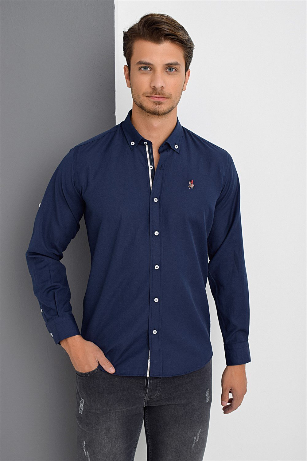 G674 DEWBERRY MEN'S SHIRT-NAVY BLUE