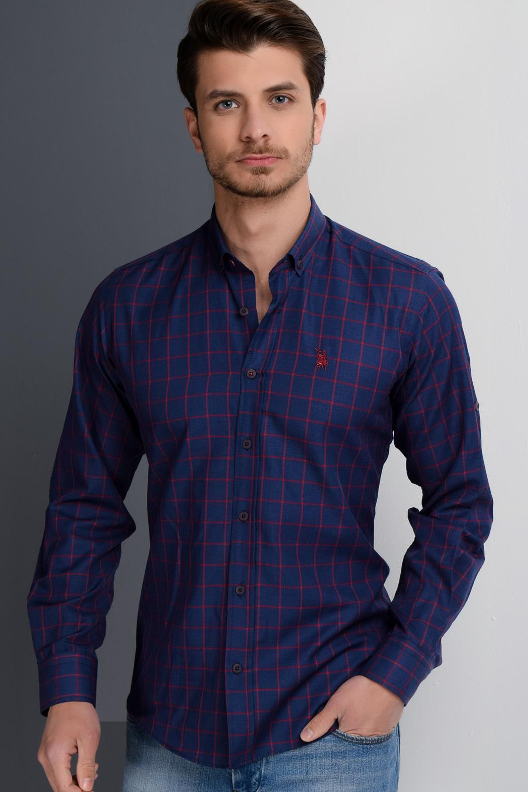 G958 DEWBERRY MEN&#039;S SHIRT-BURGUNDY-NAVY BLUE