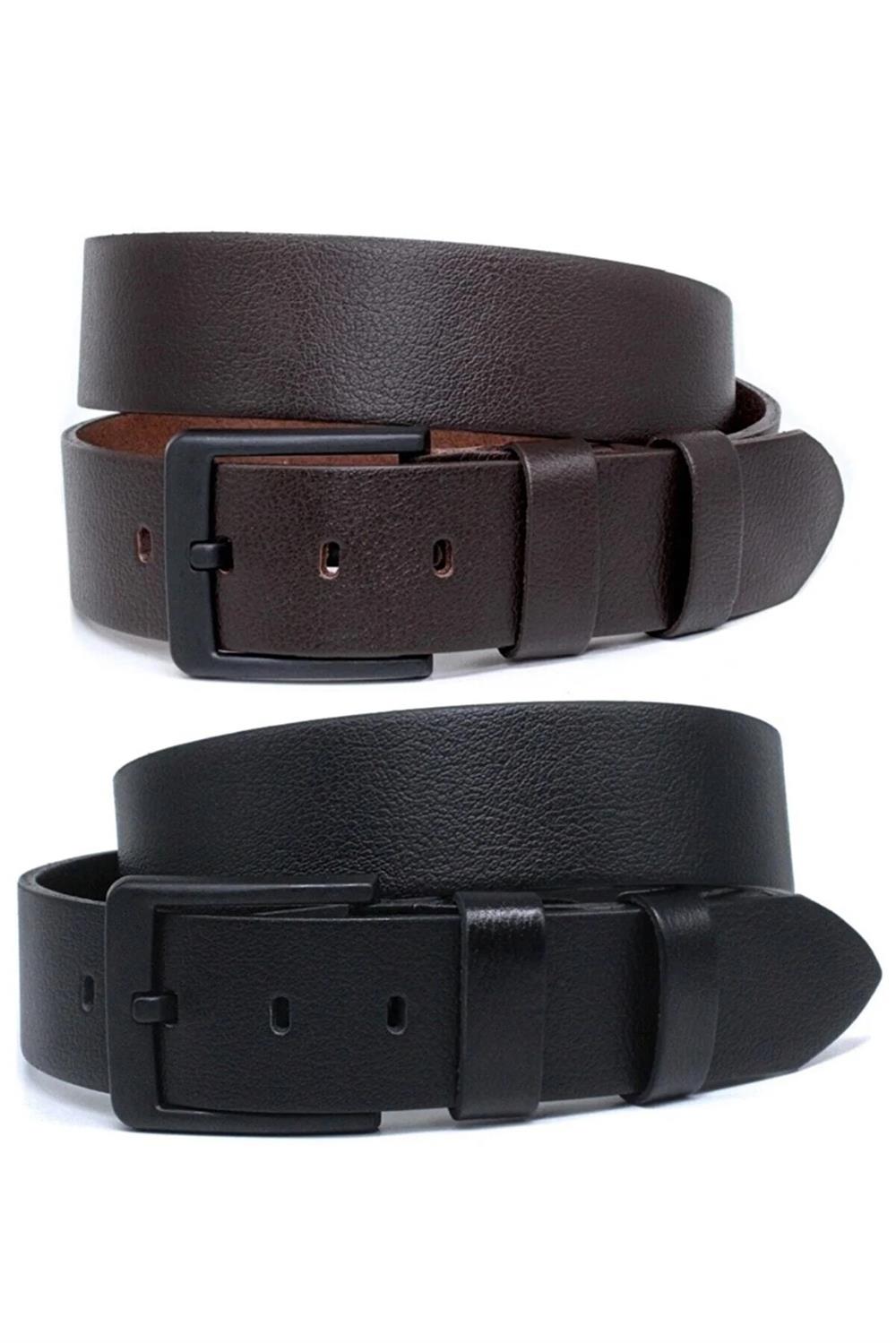 R9136 Dewberry Pack of 2 Black-Brown Leather Mens Belt-BLACK-BROWN