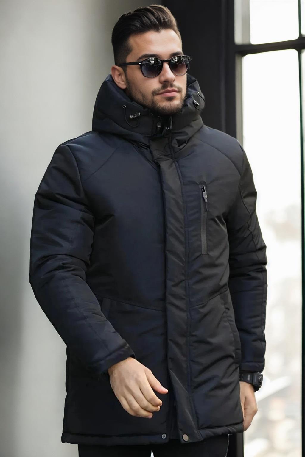 57667 Dewberry Hooded Winter Mens Coat-BLACK