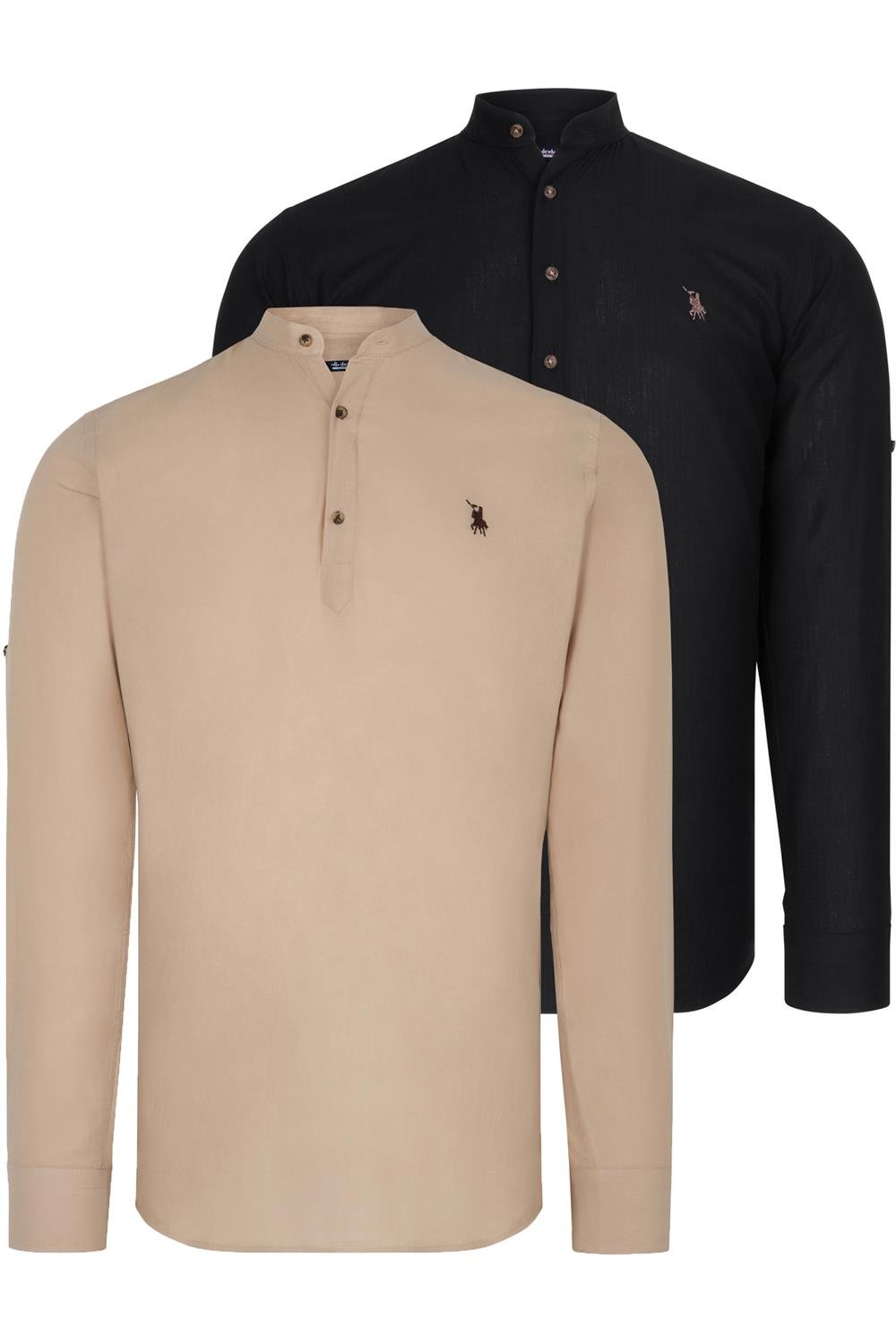 DOUBLE SET G783 DEWBERRY JUDGE COLLAR SHIRT-BLACK-BEIGE