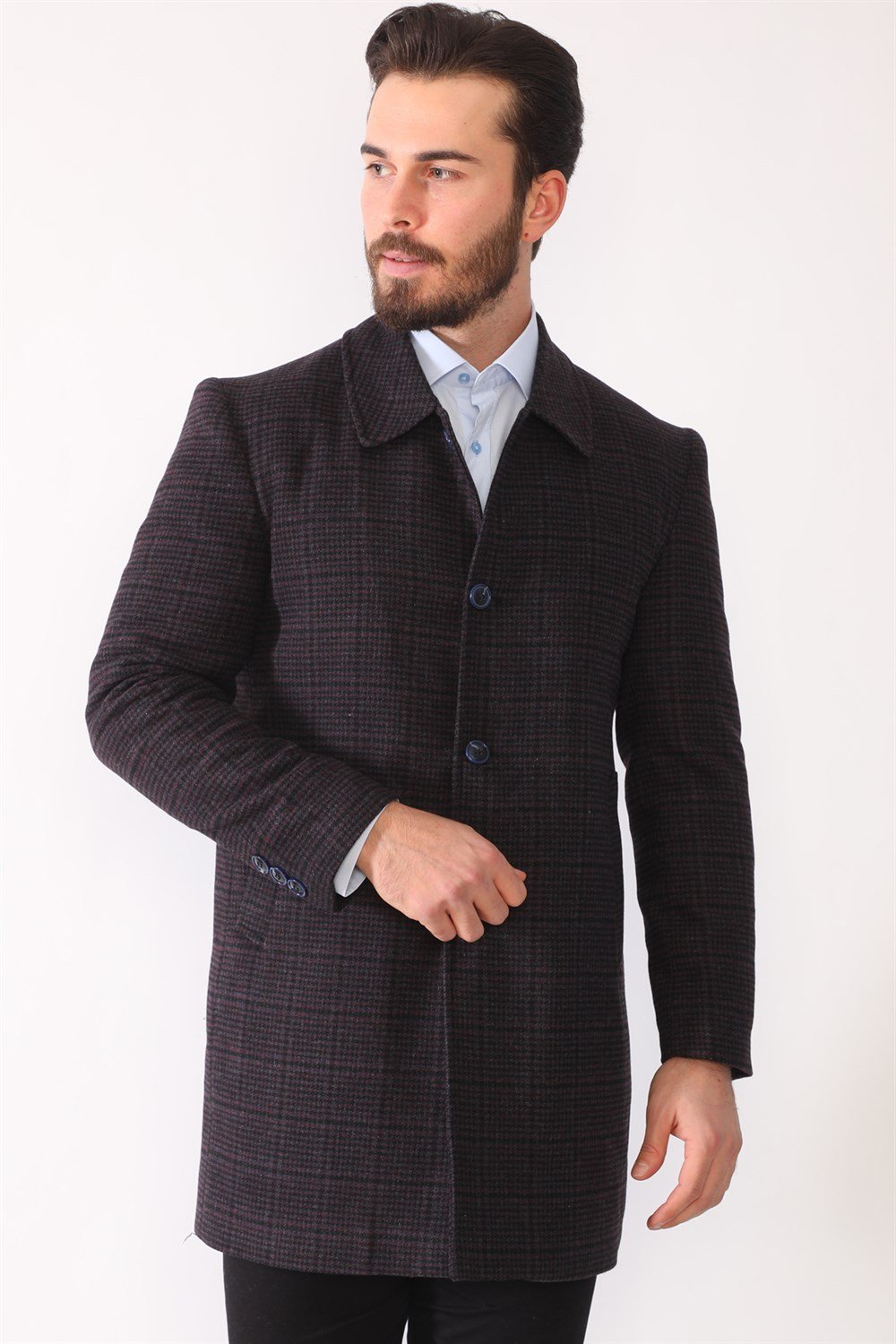 PLT8364 DEWBERRY MEN&#039;S COAT-PLAID-BURGUNDY