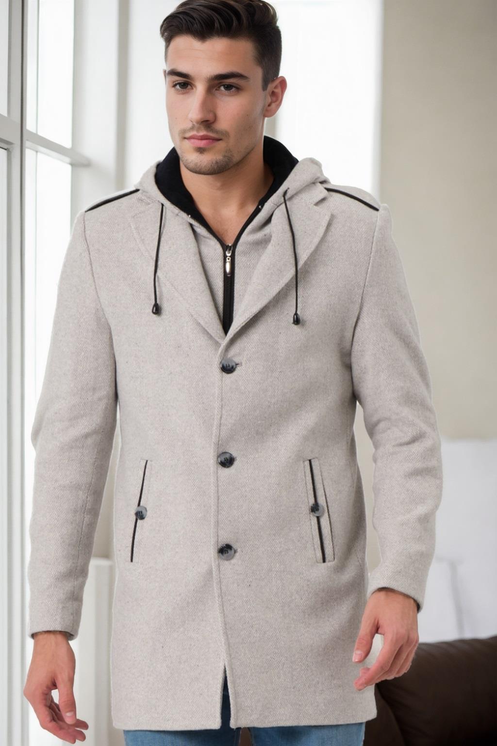 PLT9406 DEWBERRY MEN&#039;S COAT-PRINT BEIGE