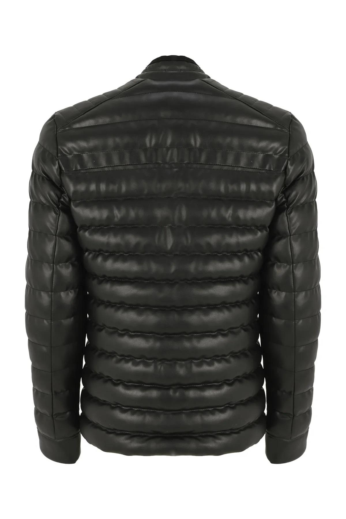 74456 Dewberry Slim Fit Puffer Mens PU Jacket-BLACK