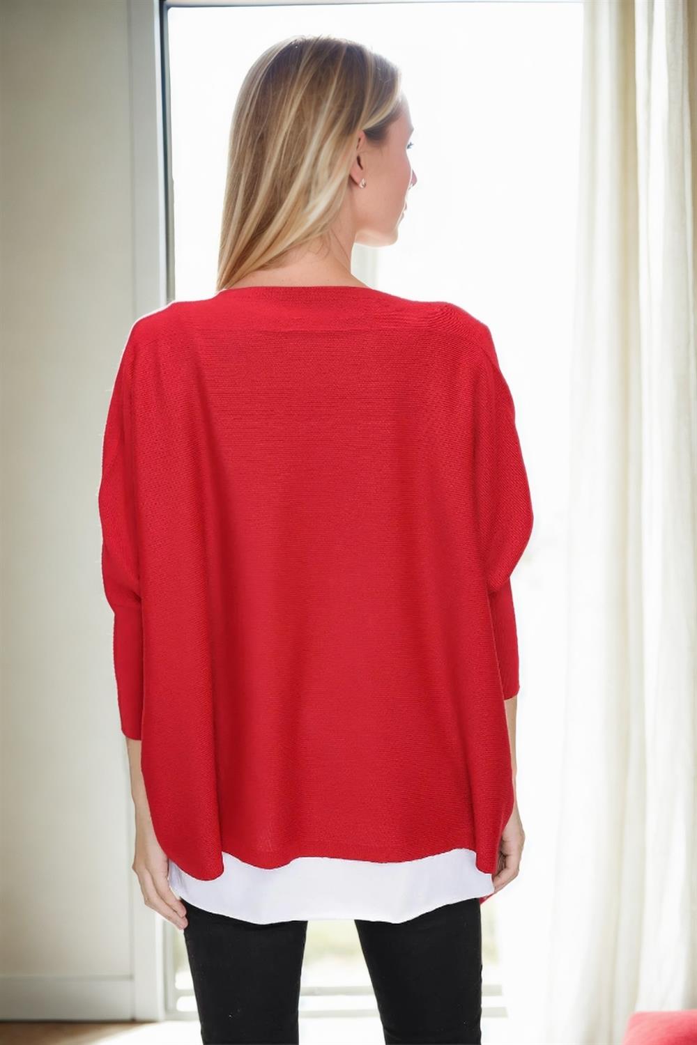 81734 Dewberry Knitwear Womens Poncho-RED