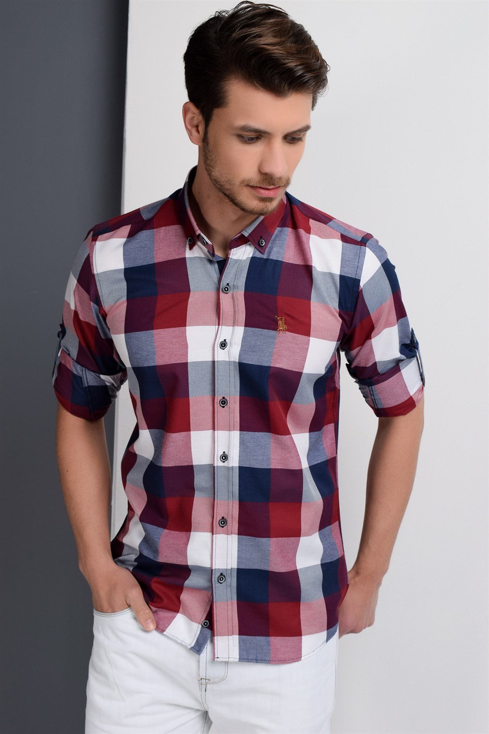 G662 DEWBERRY MEN&#039;S SHIRT-NAVY-BURGUNDY