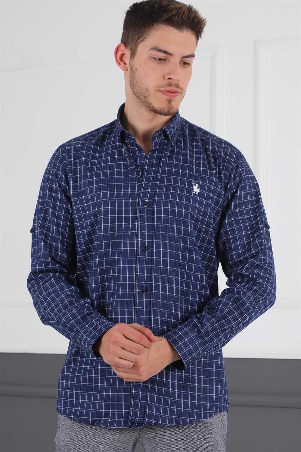 G720 DEWBERRY MEN'S SHIRT-NAVY BLUE - WHITE