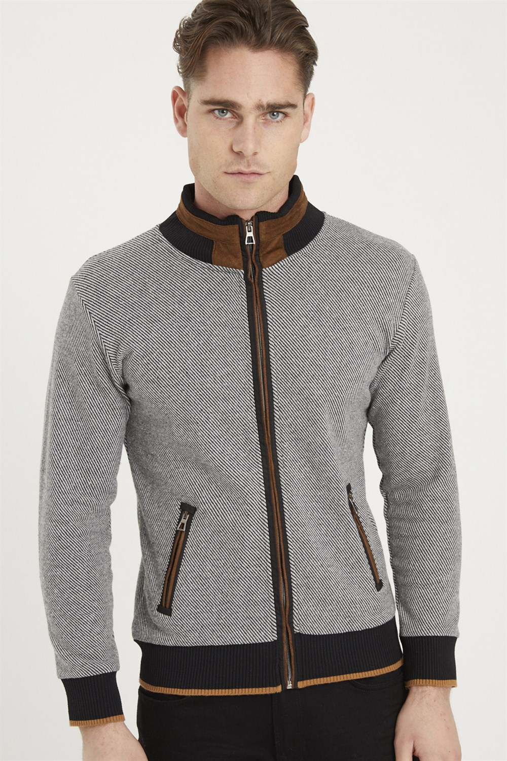 1021 DEWBERRY MEN&#039;S SWEATSHIRT-DIAGONAL BLACK