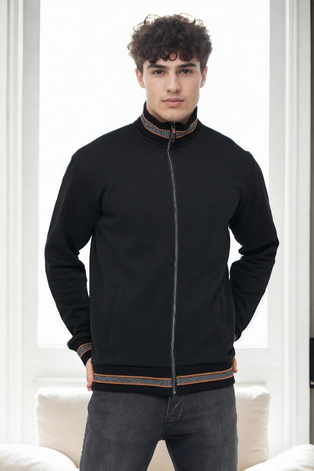 80972 Dewberry Regular Fit Stand Collar Zippered Sweatshirt-BLACK