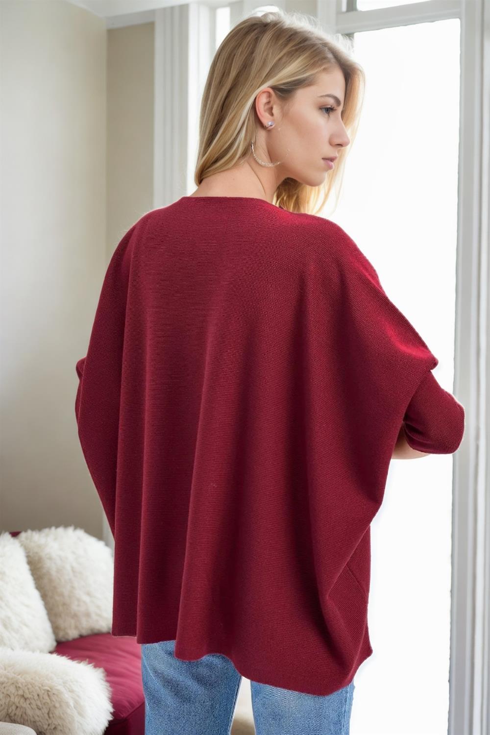 81734 Dewberry Knitwear Womens Poncho-BORDEAUX