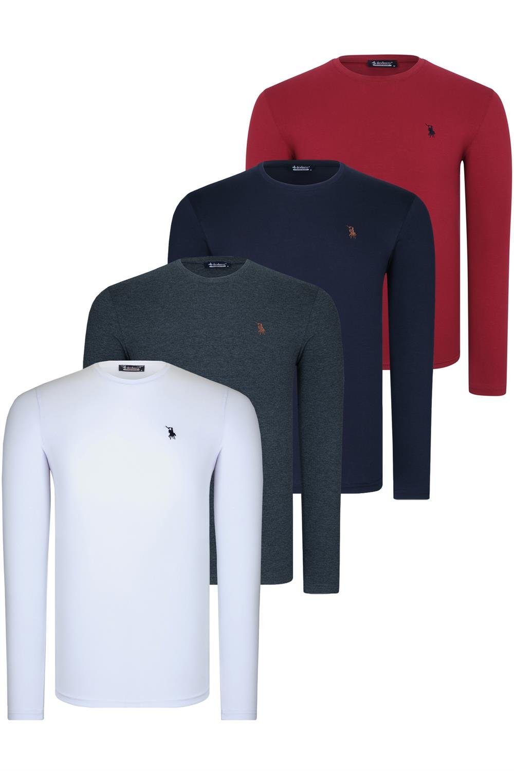 QUADRUPLE SET T8588 DEWBERRY ROUND NECK MEN'S SWEATSHIRT-ANTHRACITE-NAVY-WHITE-BURGUNDY