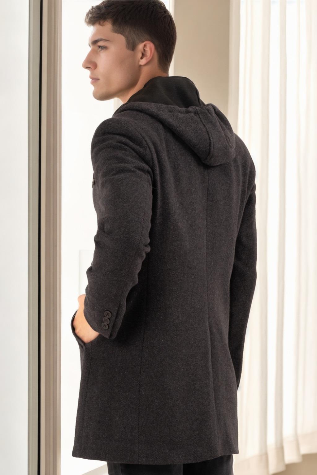 PLT8376 DEWBERRY MEN&#039;S COAT-PATTERNED LIGHT BLACK