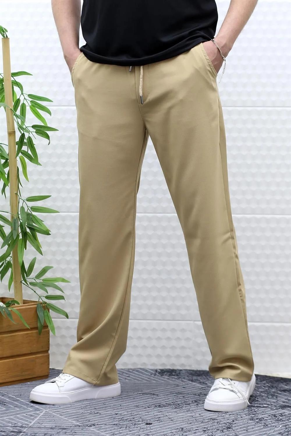 50373 Dewberry Elastic Waist Mens Trousers-CAMEL