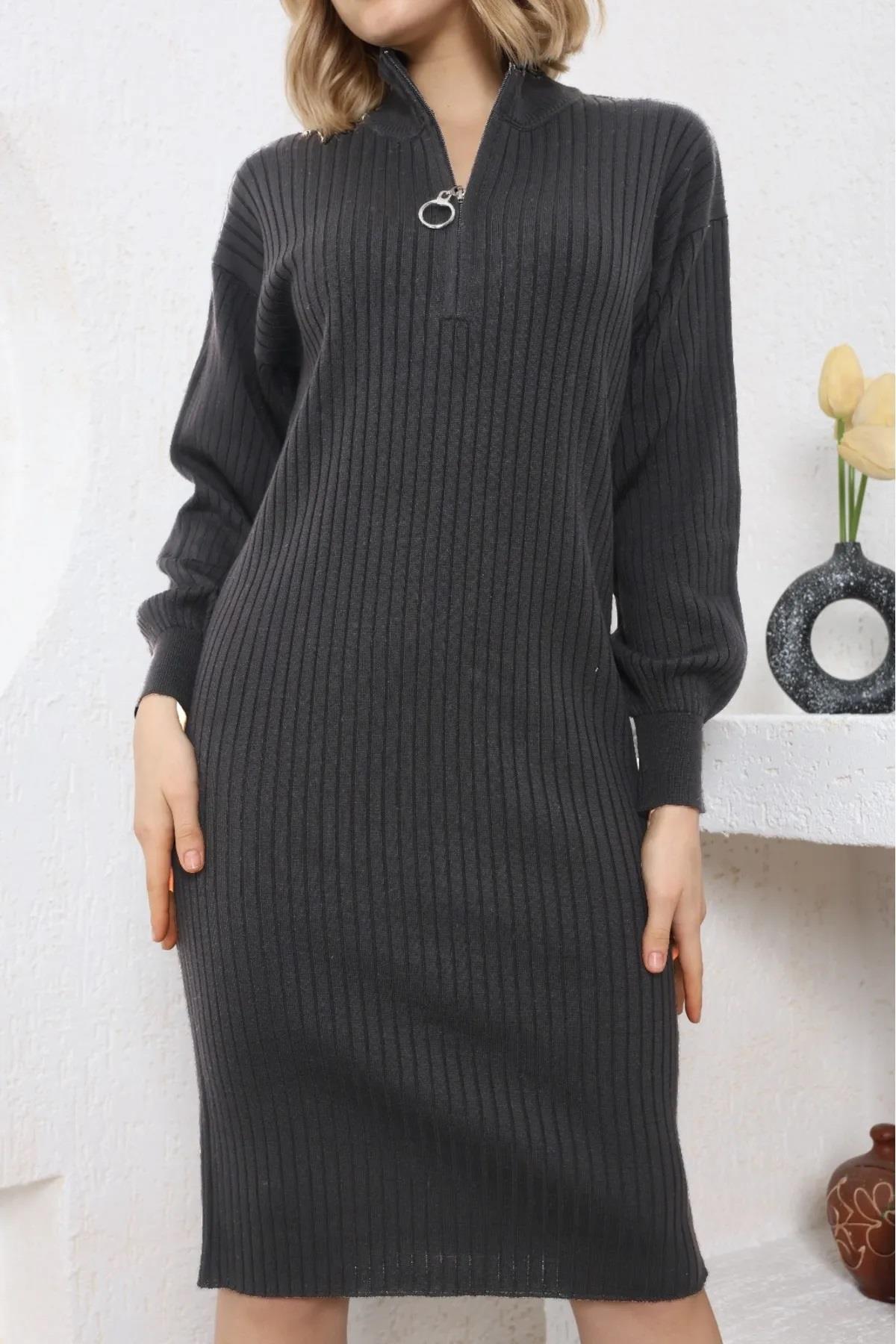 92522 Dewberry Long Knit Women Dress (Belt Not Included)-ANTHRACITE