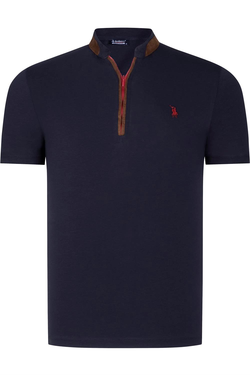 T8571 DEWBERRY ZIPPERED MEN'S T-SHIRT-PLAIN NAVY BLUE