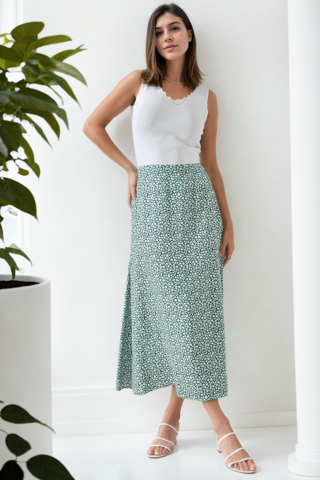 16652 Dewberry Womens Midi Woven Skirt-GREEN