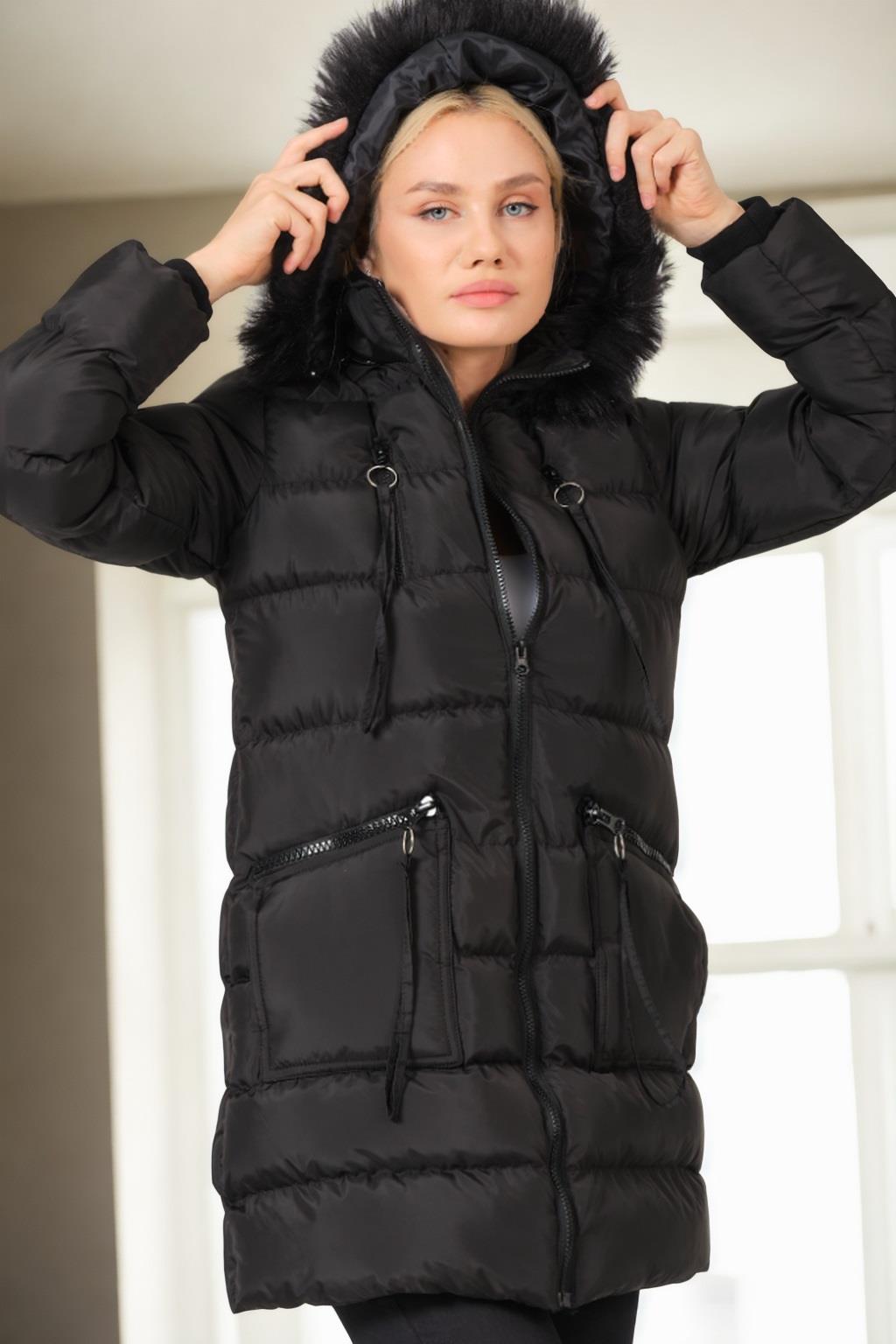 Z6763 DEWBERRY WOMENS COAT-BLACK-1