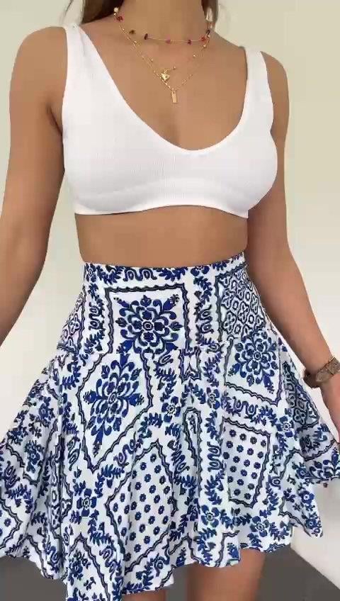 42016 Dewberry Womens Lightweight Viscose Summer Skort-WHITE-BLUE