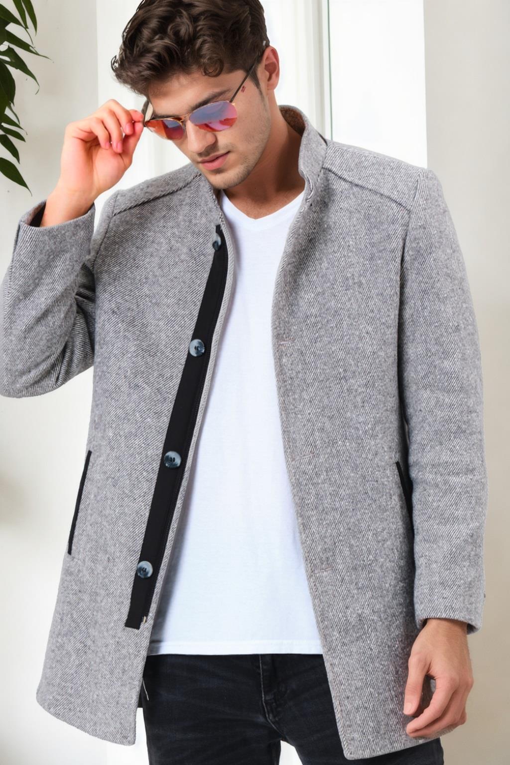 PLT9327 DEWBERRY MEN&#039;S COAT-DIAGONAL GRAY